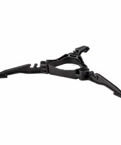 Svart gassstativ for engangs gassboks som gir økt stabilitet til toppmontert tur­brenner, lett og sammenleggbart, 27 gram