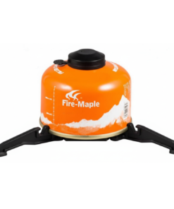 Svart gassstativ for engangs gassboks som gir økt stabilitet til toppmontert tur­brenner, lett og sammenleggbart, 27 gram